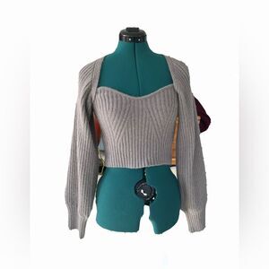 Women's Gray Ribbed Corset Top W/ Removable Sweater Sleeves